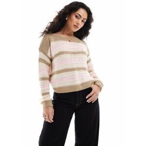 Hollister Stripe Knit Sweater Pink Beige Off Shoulder Size S